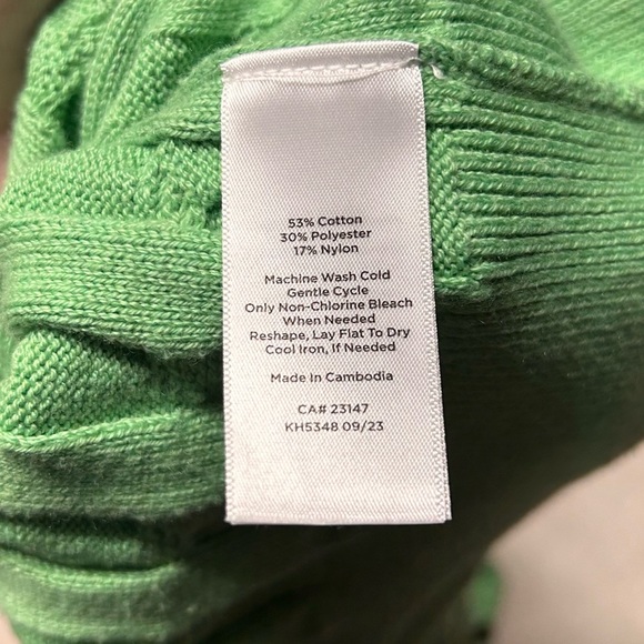 TALBOTS Johnny Collar Cable Knit Sweater Women’s Green Classic Polo Pullover M - Picture 6 of 8